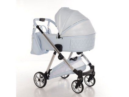 Junama Ellegante Lame Light Blue luxury stroller rear view showing durable chassis