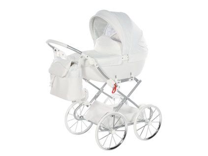 Junama Dolce Mini White Silver premium baby stroller front view with silver finish