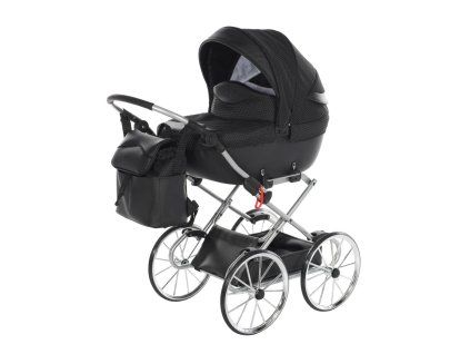 Junama Dolce Mini Black Silver premium baby stroller front view with silver finish
