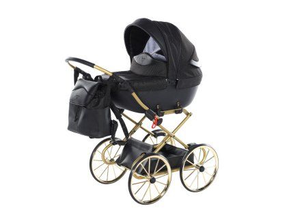 Junama Dolce Mini Black Gold premium baby stroller front view with gold finish