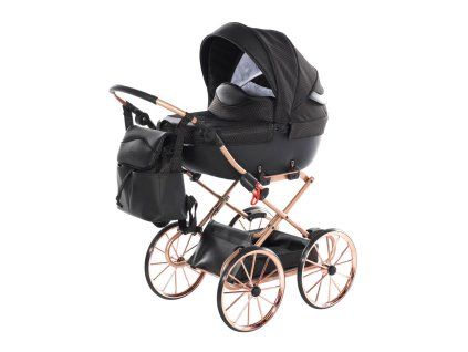 Junama Dolce Mini Black Copper premium baby stroller front view with copper finish
