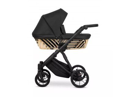 Kunert Ivento Glam Black Pearl Eco - Black Frame - 2-in-1 Stroller side view highlighting the modern frame and spacious carrycot
