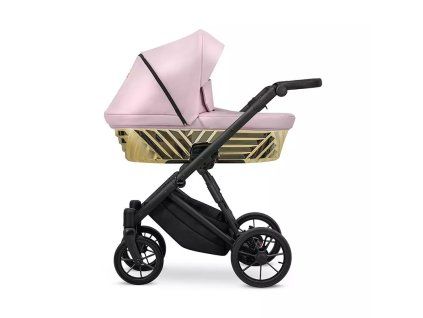 Kunert Ivento Glam Pink Metalic Eco - Black Frame - 2-in-1 Stroller side view highlighting the modern frame and spacious carrycot