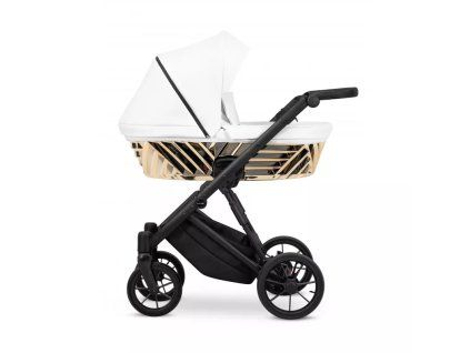 Kunert Ivento Glam White Pearl Eco - Black Frame - 2-in-1 Stroller side view highlighting the modern frame and spacious carrycot