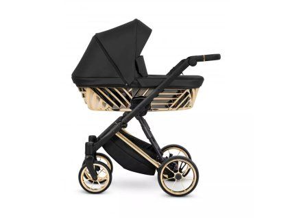 Kunert Ivento Glam Black Pearl Eco - Golden Frame - 2-in-1 Stroller side view highlighting the modern frame and spacious carrycot