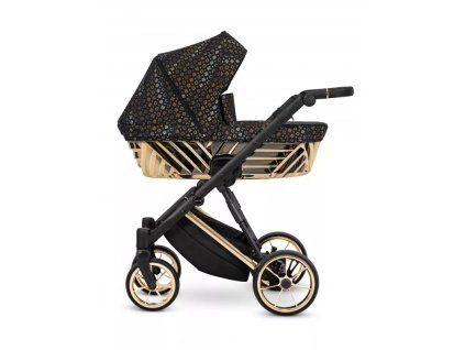 Kunert Ivento Glam Black Style - Golden Frame - 2-in-1 Stroller side view highlighting the modern frame and spacious carrycot