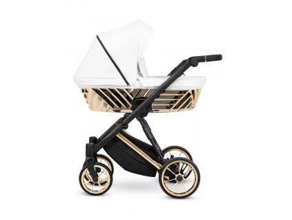 Kunert Ivento Glam White Pearl Eco - Golden Frame - 2-in-1 Stroller side view highlighting the modern frame and spacious carrycot