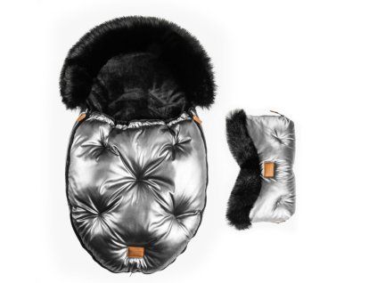Floo grey black baby footmuff with handmuff