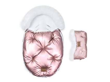 Floo pink white baby footmuff with handmuff