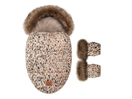 Floo egg leopard beige baby footmuff with gloves