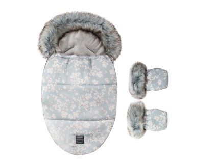 Floo egg flower blue baby footmuff with gloves