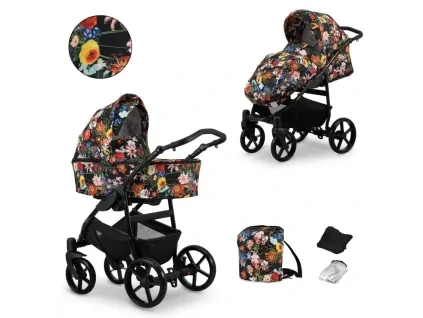 kunert mata flowers black frame 2 in 1 stroller main view