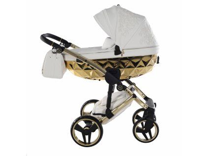 Sophisticated side profile of Junama Enzo Golden stroller in golden tone