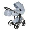 Front view of Junama Enzo Blue stroller with sculpted carrycot design