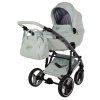 Front view of Junama Candy Premium Mint stroller with carrycot attached