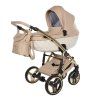 Junama Candy Premium Beige stroller front view with carrycot attached