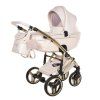 Front view of Junama Candy Premium Pearl stroller with carrycot attached