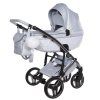 Junama Candy Premium Blue stroller front view with carrycot attached
