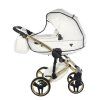 Junama Fluo Line V3 Individual White Gold stroller rain cover protecting baby during rainy weather