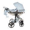 Junama Hearts Blue Silver designer baby stroller side view with modern frame