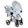 Junama Dolce Blue Silver premium stroller front view with blue and silver finish