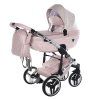 Junama Dolce Pink Silver premium stroller front view with stylish pink and silver finish