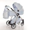 Junama Ellegante Lame Light Blue premium stroller front view with blue finish