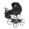 Junama Dolce Mini Black Silver premium baby stroller front view with silver finish