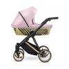 Kunert Ivento Glam Pink Metalic Eco - Golden Frame - 2-in-1 Stroller side view highlighting the modern frame and spacious carrycot