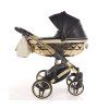 Junama Hand Craft Glitter Black Gold designer baby stroller side view with modern frame and gold accents