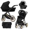 kunert ivento deep black gold frame 3 in 1 stroller main view
