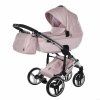 Front view of Junama Enzo Pink stroller featuring the structured carrycot design
