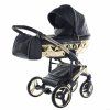 Front view of Junama Enzo Black stroller featuring the sculpted carrycot