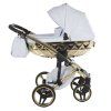 Elegant side profile of Junama Enzo Blue Gold stroller with blue and gold accents