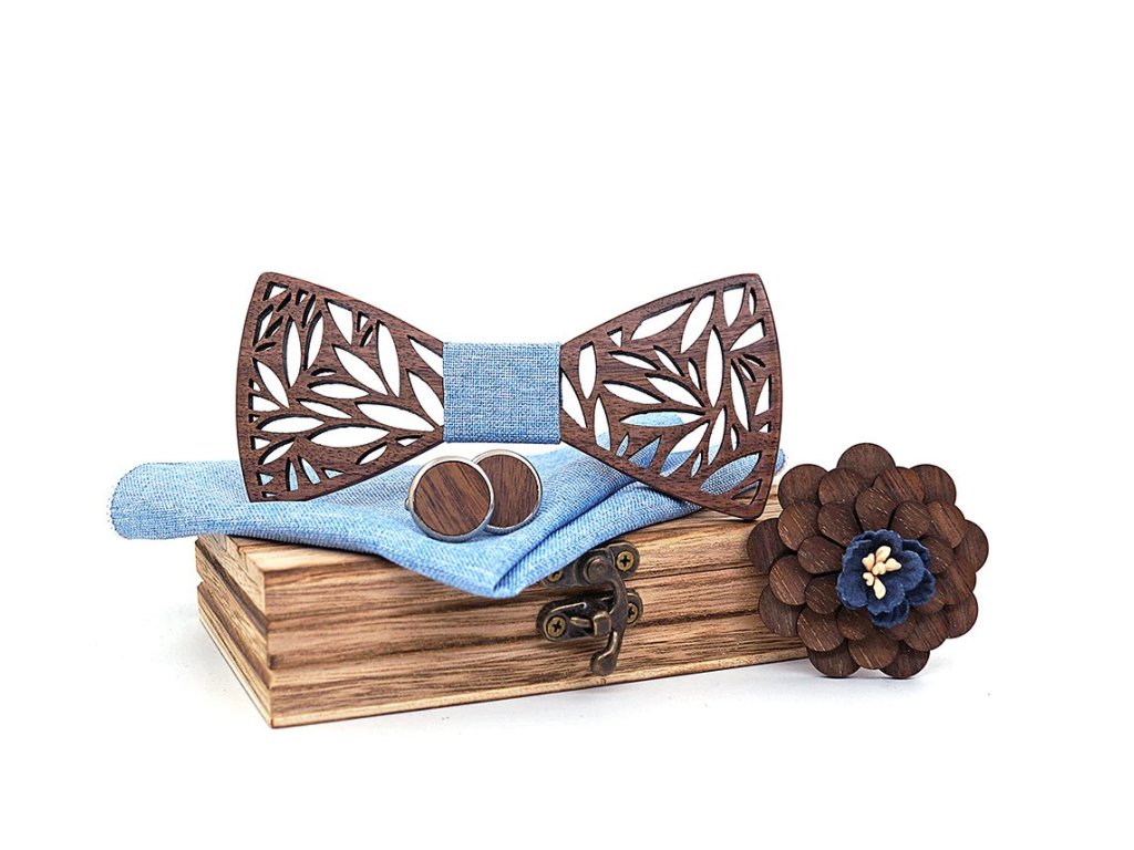 paisley wooden bow tie handkerchief set description 7