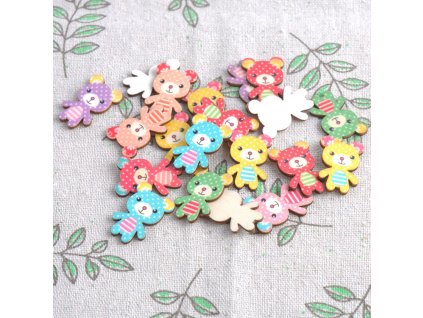 No Holes Mixed Bear Natural Wooden buttons For Sewing Scrapbooking Crafts 50pcs 17x24mm MT0040X 43