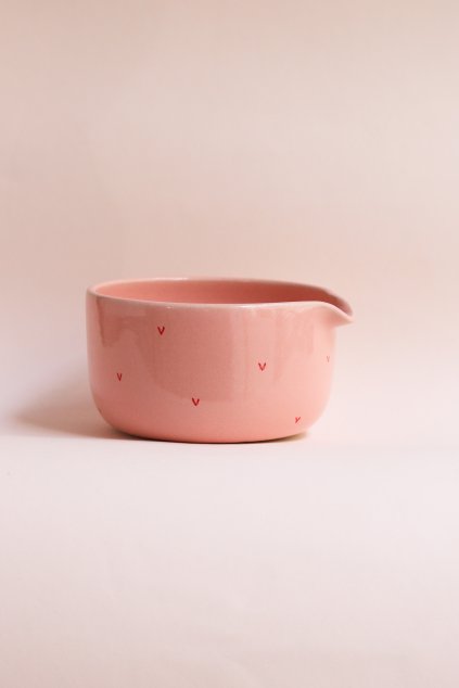 Chawan na matchu růžový s červenými srdíčky