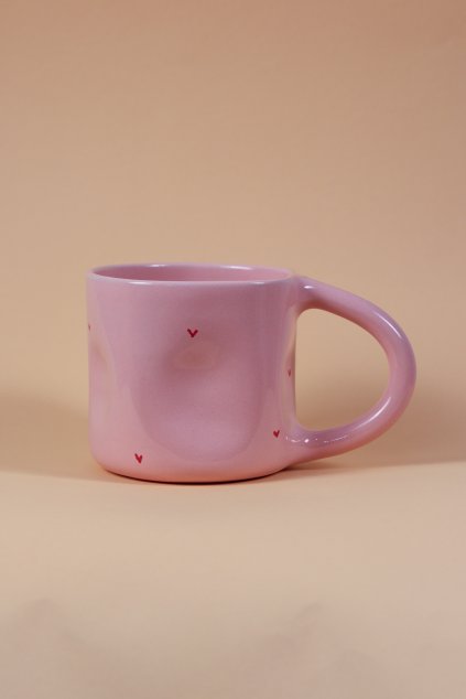 Čajový hrnek růžový se srdíčky