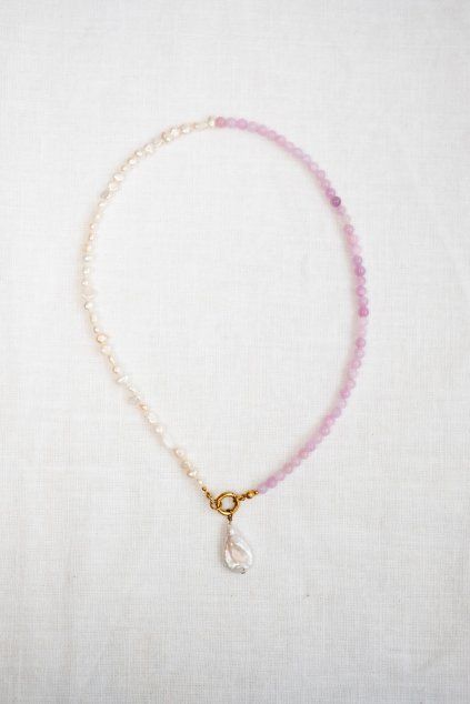 perlový náhrdelník Pearl Blush s růžovým kunzitem, Studimo