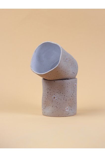keramický iced cup tečkatý kytičkatý bílý pomačkaný na ledové drinky, Studimo