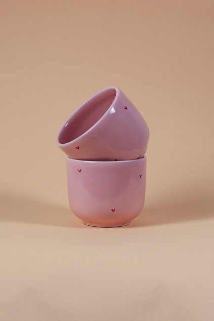 Kalíšek růžový s červenými srdíčky 230 ml