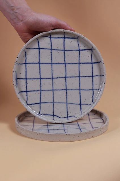 Talíř modrá mřížka malý