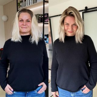 Soft balayage blond pro maximálně přirozený efekt 🤍 Ztmavení odrostu + jemné prosvětlení délek pro hloubku a rozměr ✨...