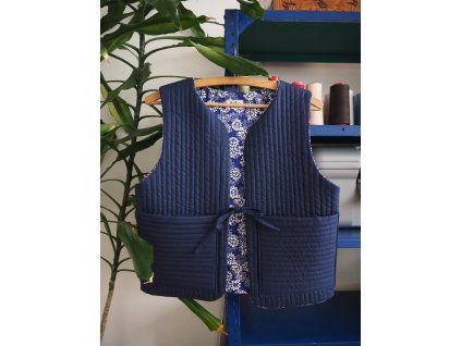 Oboustranná vesta modrá s květy