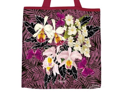 Plátěná nákupní taška větší Tajemství orchidejí v červeném