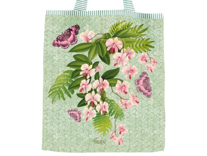 Plátěná nákupní taška větší Orchideje milují motýli ve světlém