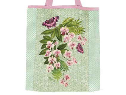 Plátěná nákupní taška Orchideje milují motýli v zeleném puntíku
