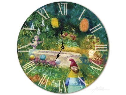 Dřevěné hodiny Zahrada Trpaslík 1 Jiří Trnka