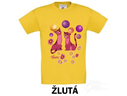 UNI žluté tričko Kočky růžové