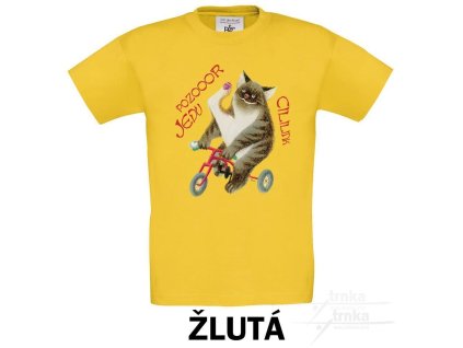 UNI tričko žluté Kocour pozor jedu